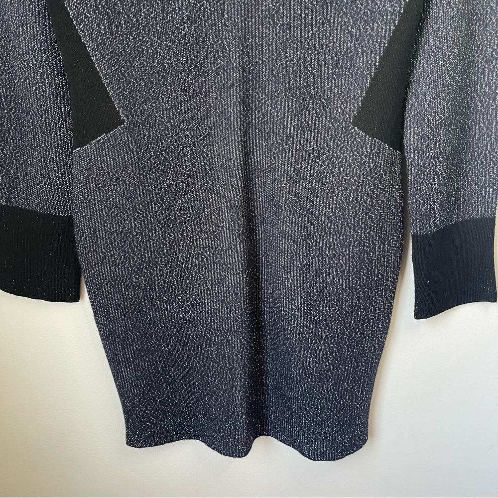Maje knitted knee length long sleeve silver metallic sweater shift dress siz 2/M - Picture 8 of 12